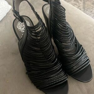 Vince Camuto Black Strappy Braided Slingback Heels